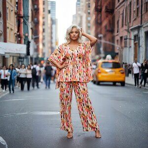 Abstract Printed Cream Color Rayon Co-Ord Set Dress for Women by Gypsie Blu